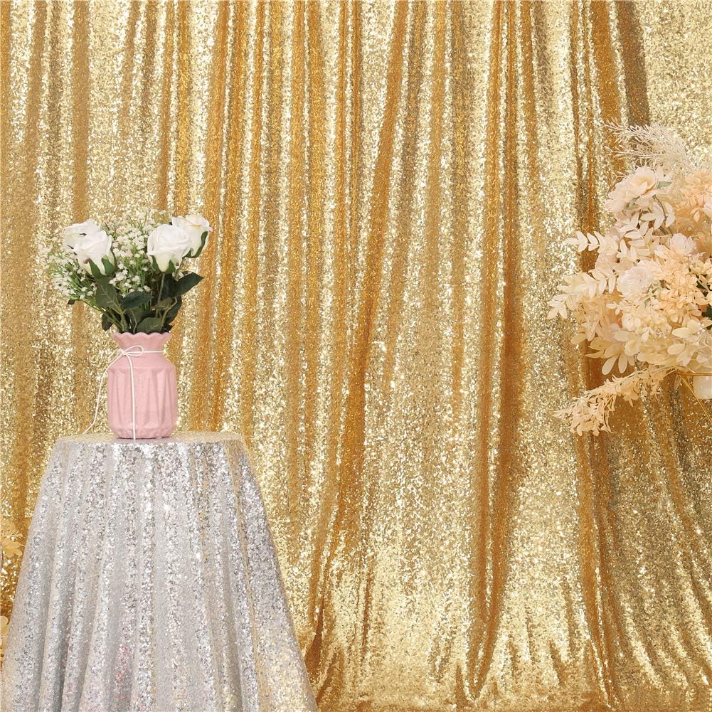Eternal Beauty Gold Sequin Backdrop, 8x8 Ft Glitter Background Curtains for Shimmer Photography Party Wedding Birthday Back Drop Decor