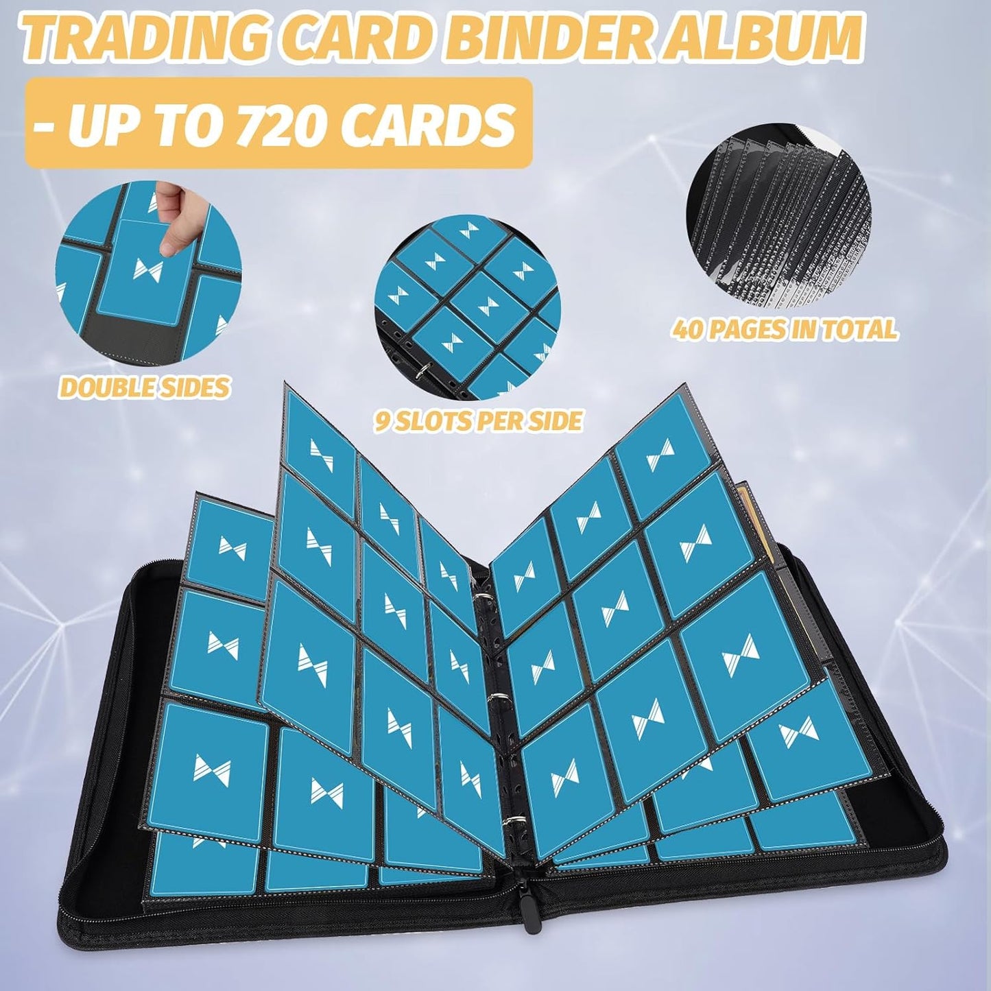 720 Card Binder, Premium Trading Card Binder, 9 Pocket Double Sided Pocket PU Card Collection Binder, Collector Card Album, Card Folder for MTG, TCG, Sports Cards, Game Cards (Dark Green)