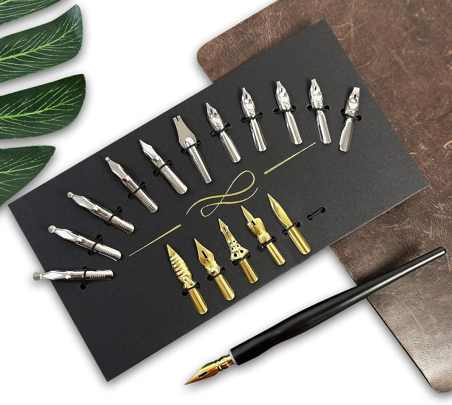 Calligraphy Pens Set - 17 Pieces Stainless Steel Calligraphy Pen Nibs with 1 Piece Nib Holder for Writing Painting Signing