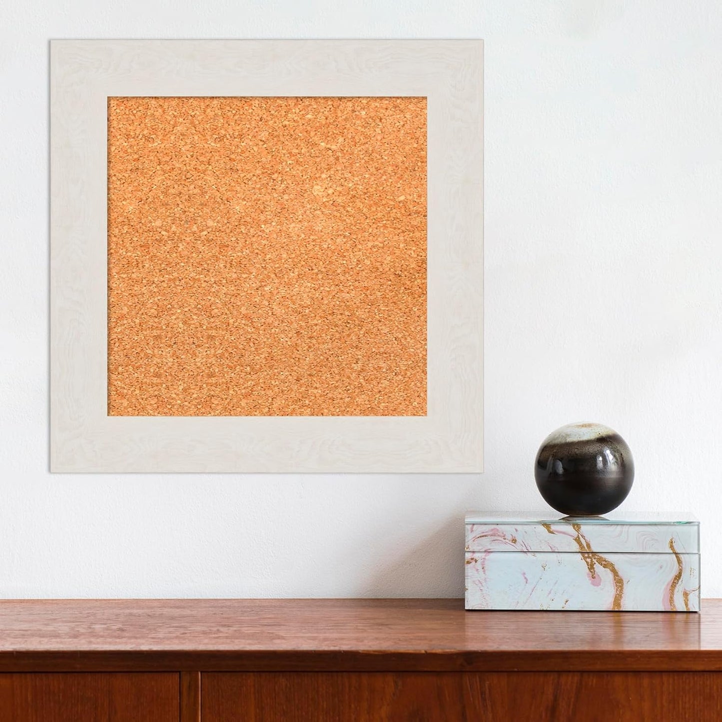 Amanti Art Natural Cork Board for Wall, 15x15 Vision Board with White Frame, X-Small Corkboard Office Decor for Home Organization, Country Rustic Corkboard Pinboard to Display Items for Home