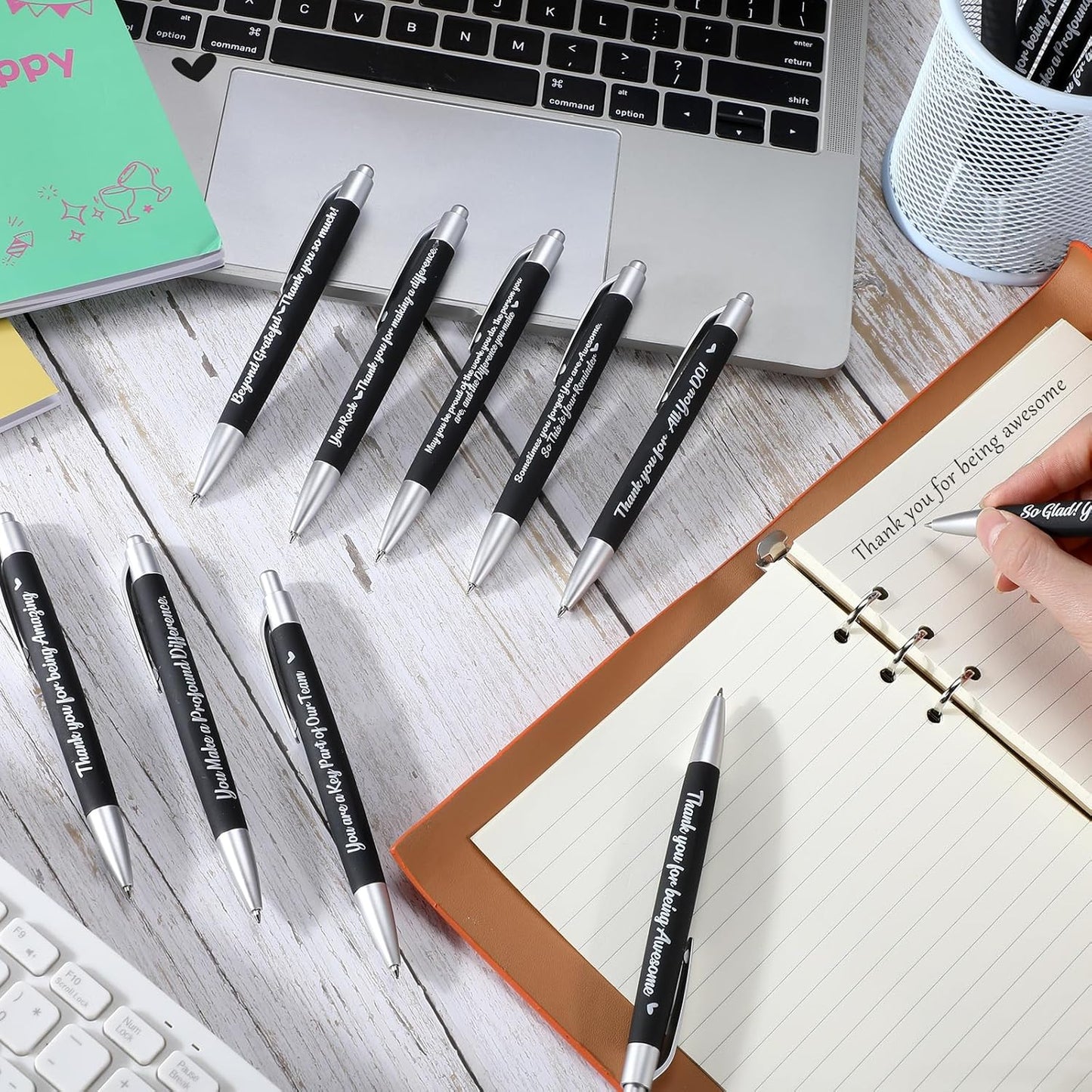 Yeaqee 100 Pcs Inspirational Pens Employee Appreciation Back to School Gifts Motivational Thank You Metal Greeting Quote Ballpoint Pen for Coworker Teacher(Black,Positive)