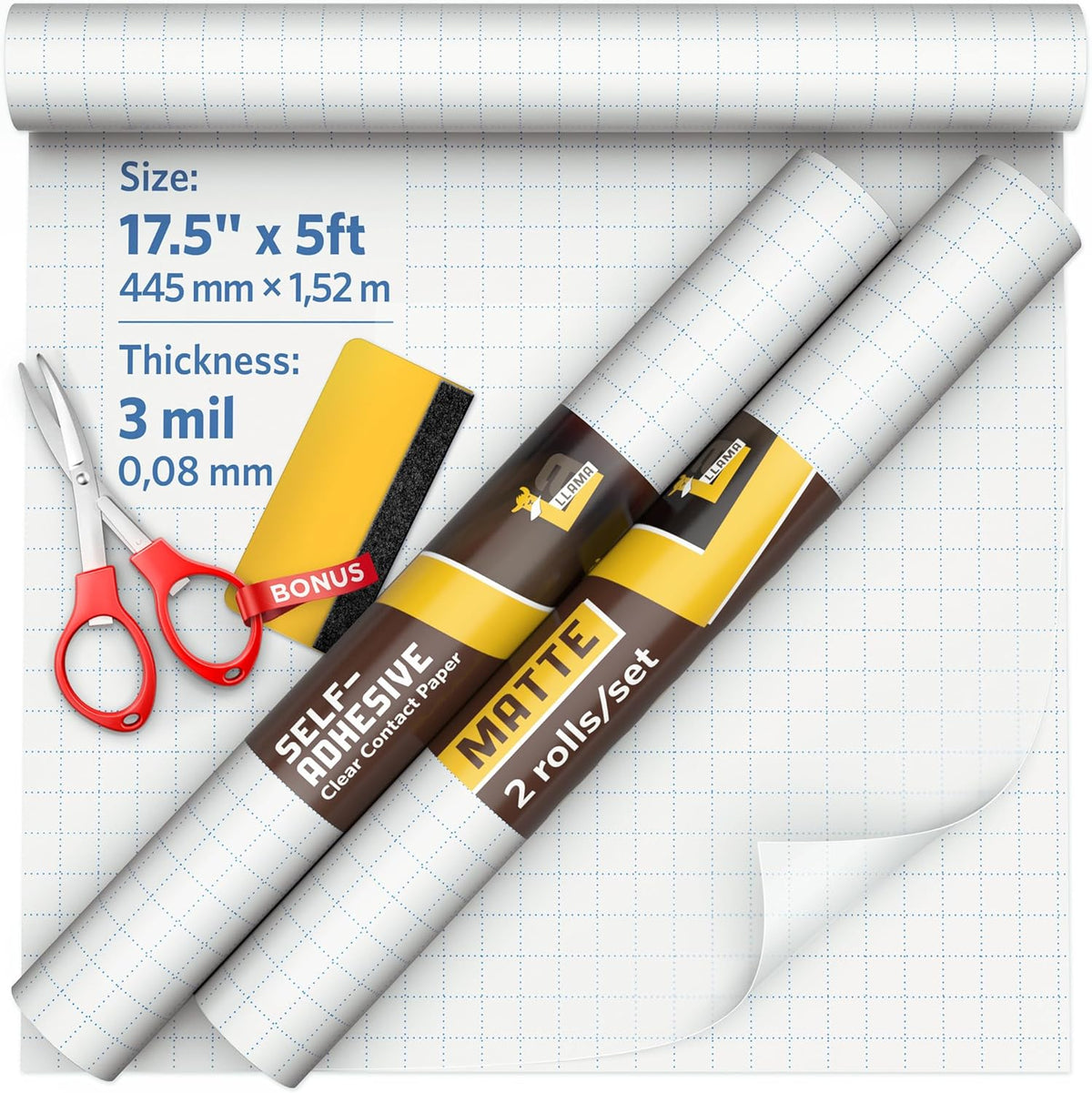 2 Pack Matte Clear Contact Paper Roll 17.5” x 5ft, Multipurpose Clear Contact Paper Peel and Stick