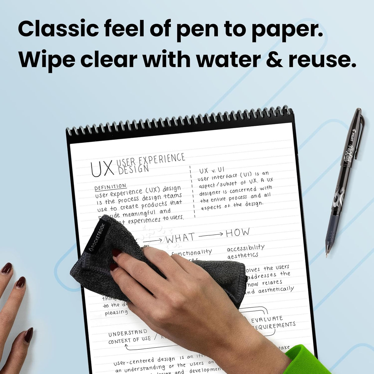 Rocketbook Flip - with 1 Pilot Frixion Pen & 1 Microfiber Cloth Included - Dark Blue Cover, Letter Size (8.5" x 11")