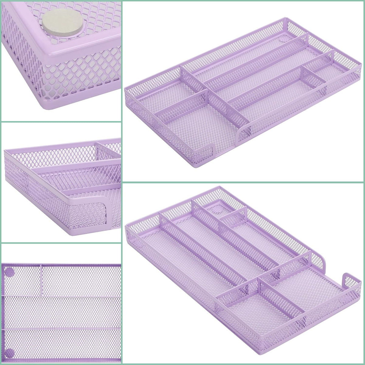Annova Desk Drawer Organizer/Storage Tray - Metal Mesh with Dividers for Pens, Desktop Accessories, Bathroom, Kitchen, Makeup and Office Supplies (Small, Light Purple)