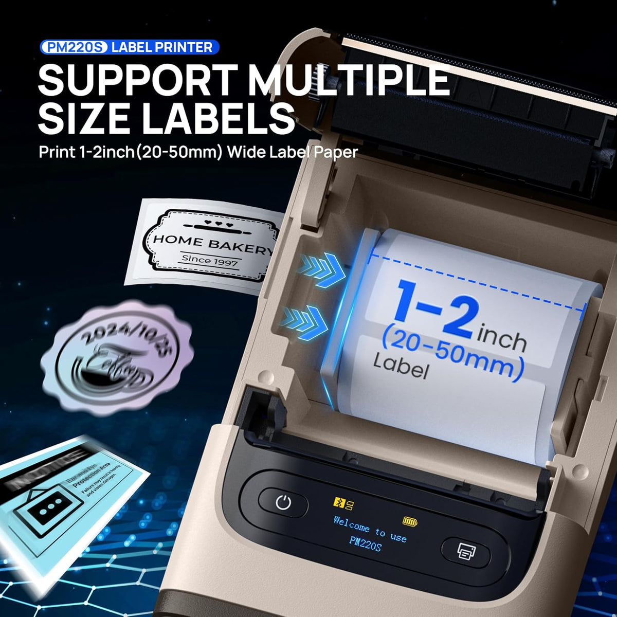 PM220S Label Maker Machine with Tape, 2 Inch Bluetooth Portable Thermal Label Printer for Small Business, Beige