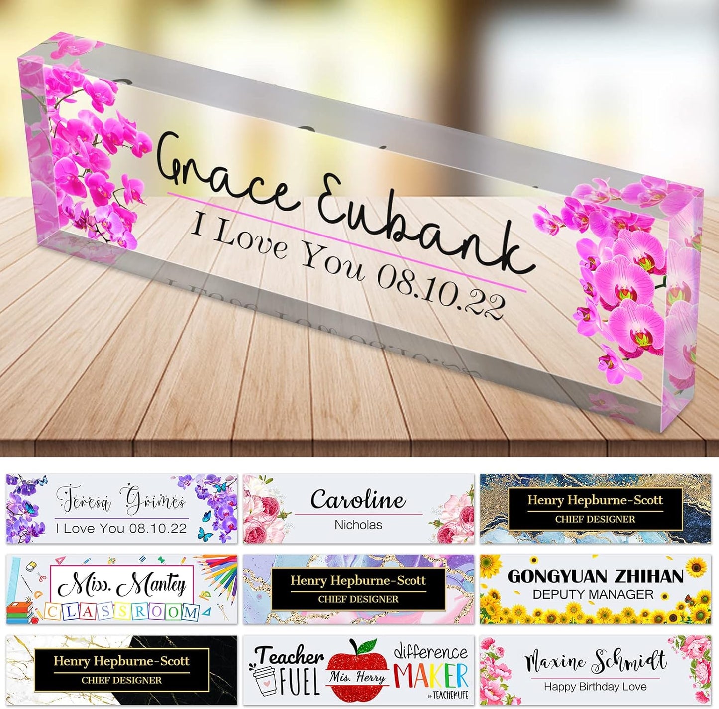 Desk Name Plate Personalized Custom Name Plaque Sign for Desks Office Customized Desk Plate Acrylic Block Decor Gift 8x2.5 inch