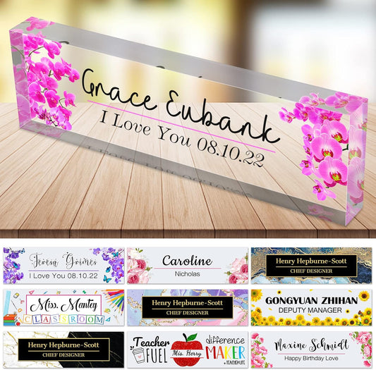 Desk Name Plate Personalized Custom Name Plaque Sign for Desks Office Customized Desk Plate Acrylic Block Decor Gift 8x2.5 inch