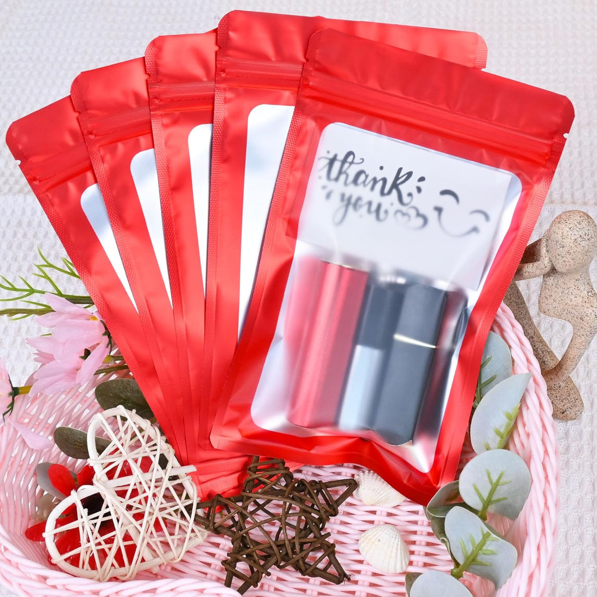 Resealable Mylar Pouch Bag Great for Office Home Party Favor Food Storage (100PCS, Red Color, 5.5 x 8 inch)
