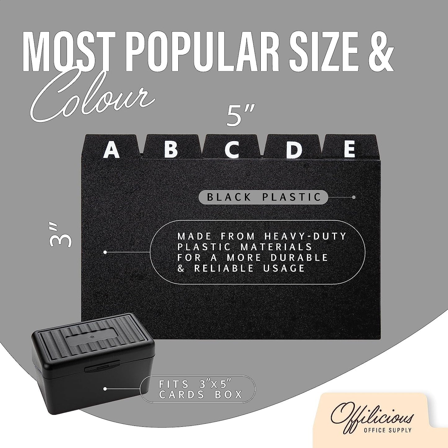 4x6 Index Card Holder Dividers - 25 Plastic Black Index Card Dividers with Alphabet Tabs - Index Card Organizer, Index Cards, Index Card File Box, Trading Card Dividers, 5 Tab Dividers