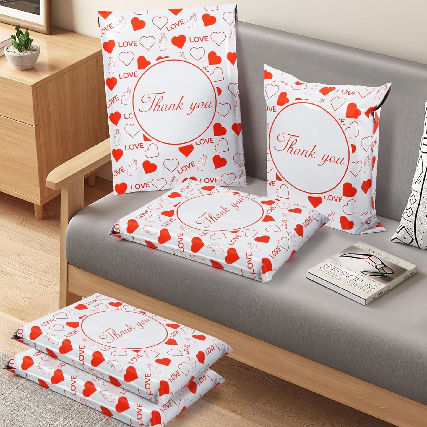 Oududianzi Poly Mailers 10x13, 100PCS Poly Shipping Bags, Mailing bags, Plastic Packaging Bags, Mailers Poly Bags for shipping, Shipping Envelopes, Small business packaging supplies - Red Heart