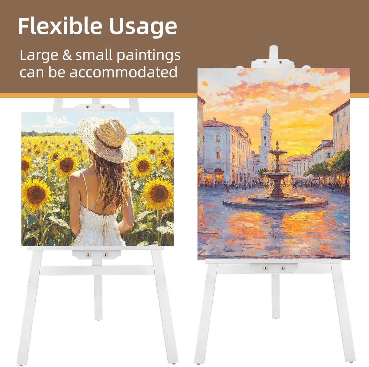 Falling in Art Easel Stand for Painting, Adjustable Wooden Easels for Painting Canvas Up to 42", Folding Art Easel for Drawing, Wedding Sign and Poster, Suitable for Kids and Adults(White)