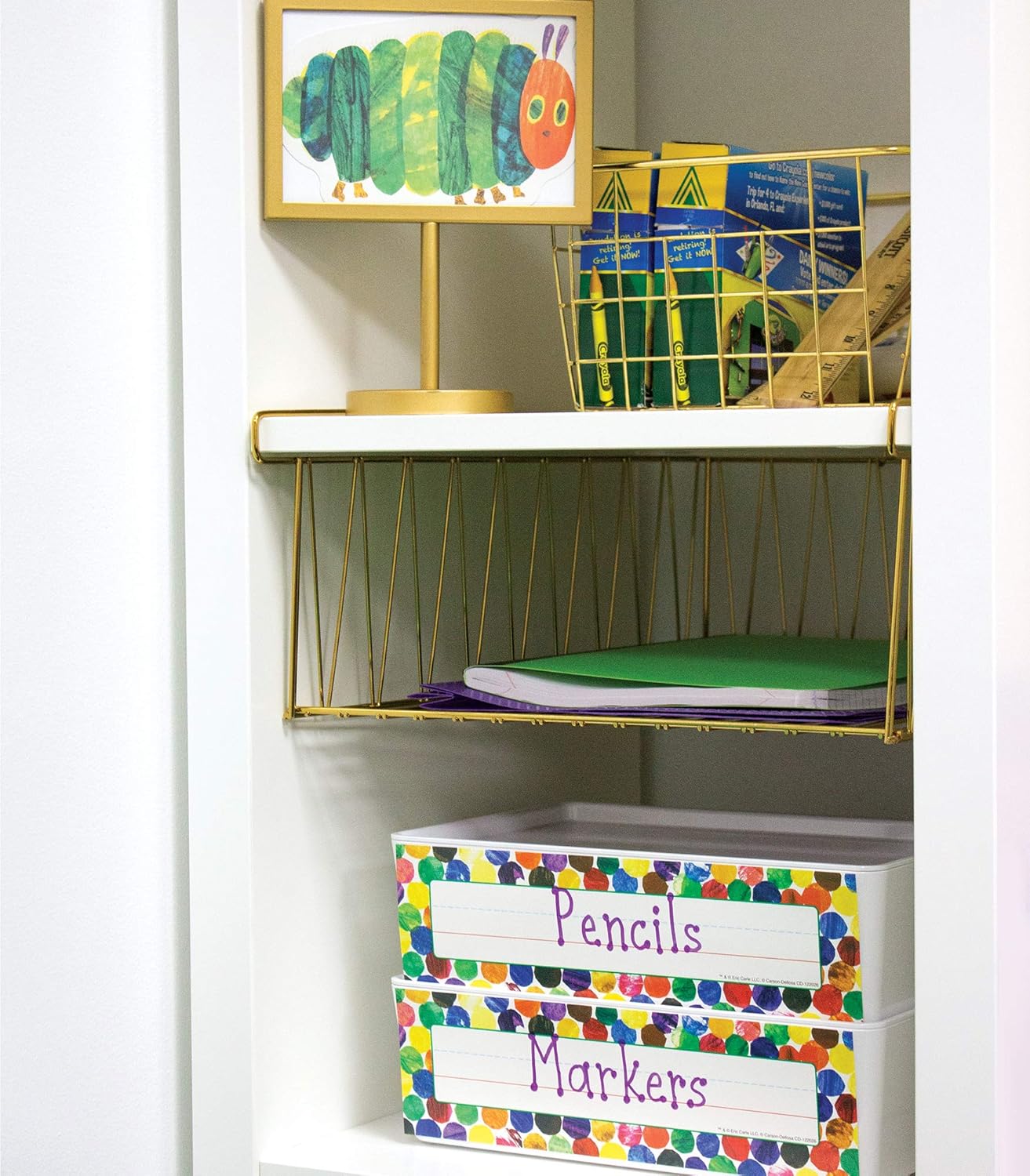 World of Eric Carle 36PC Name Labels For Kids, Colorful Tags for Labeling Classroom, School Supplies, Chalkboard, Desk Organizer and Locker Organization, The Very Hungry Caterpillar Teacher Decor