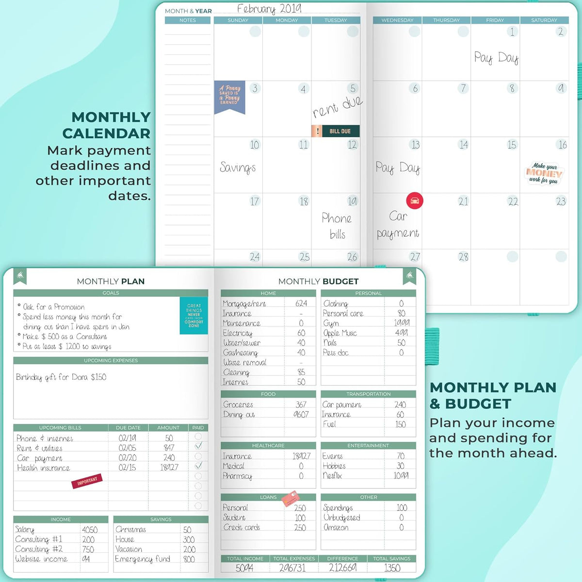 Clever Fox Budget Book 2.0 – Simple Budgeting Planner for Beginners – Financial Notebook with Money Spending, Debt & Bill Tracker (Turquoise)