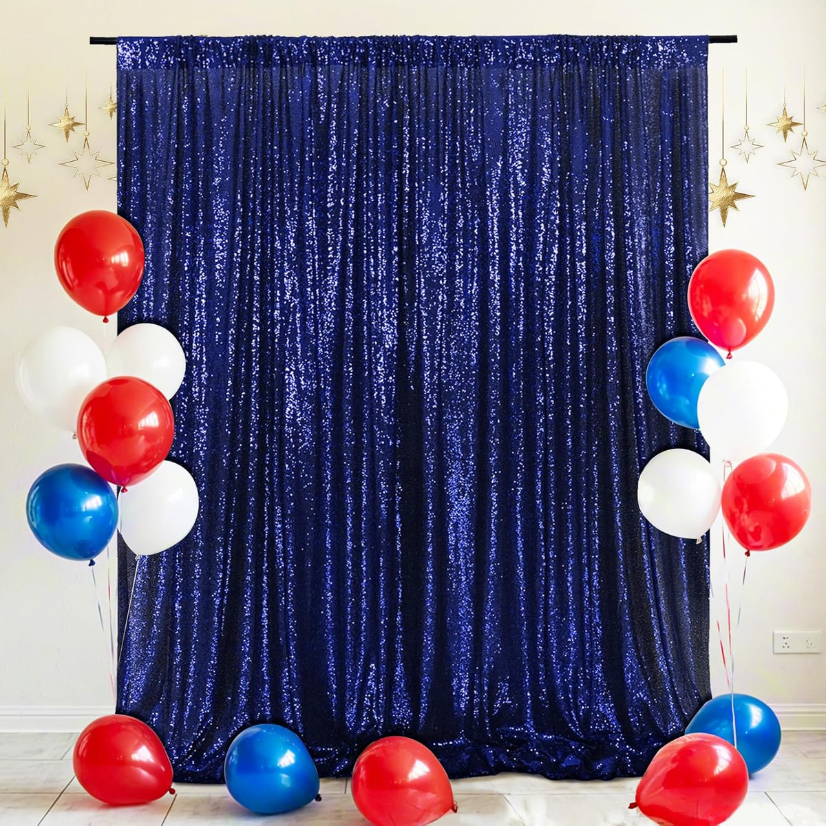 Eternal Beauty Navy Blue Sequin Backdrop, 6x6 Ft Glitter Background Curtains for Shimmer Photography Party Wedding Birthday Independence Day Back Drop Decor