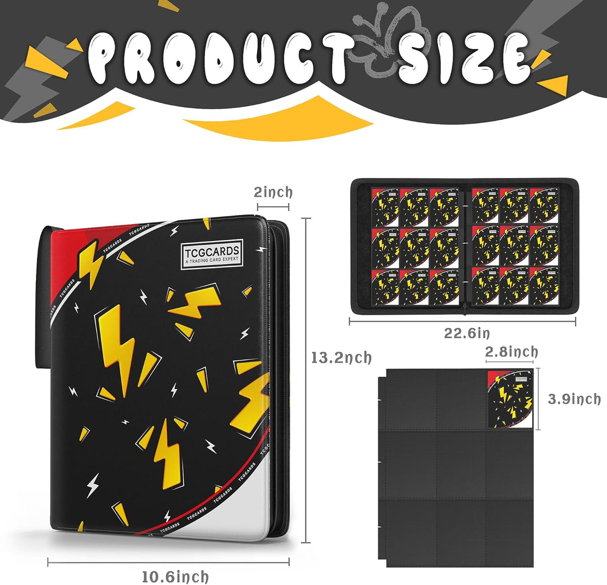 Trading Card Binder 9 Pocket，Card Binder 900 Pockets Card Book Holder Cards with 50 Removable Sleeves，3-Ring Zip Design MTG/TCG/Sport Collectible Trading Card Albums Gifts for Boys and Girls (Black)
