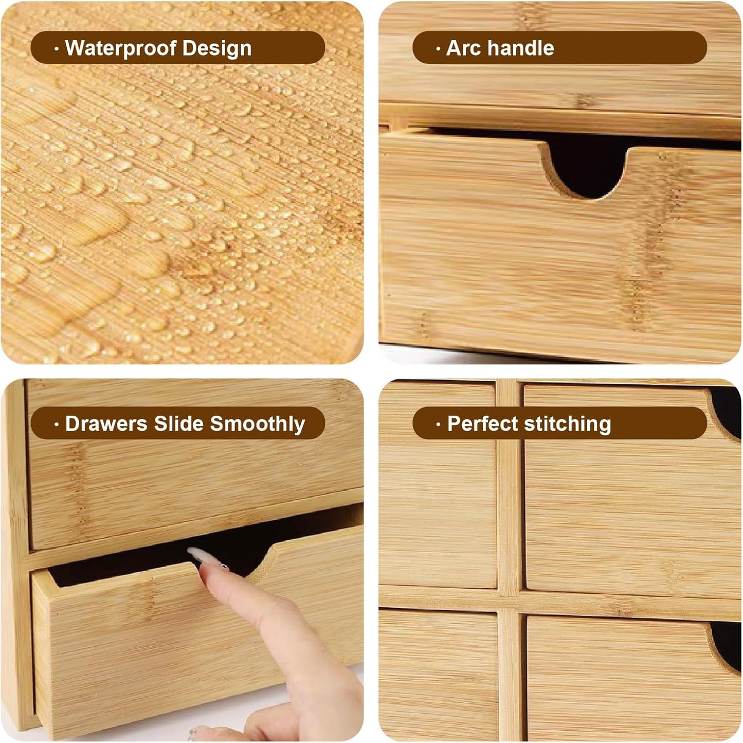 Bamboo Desk Organizer with 4 Drawers – Countertop Storage Box for Makeup, Office Supplies, and Home Essentials – Stylish Tabletop Organizer for Workspace or Bathroom