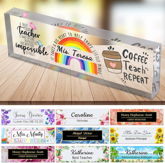 Personalized Desk Name Plate for teachers Custom Name Plaque sign for Desks Office Customized Desk Plate Acrylic Block Teacher Gift 8x2.5 inch