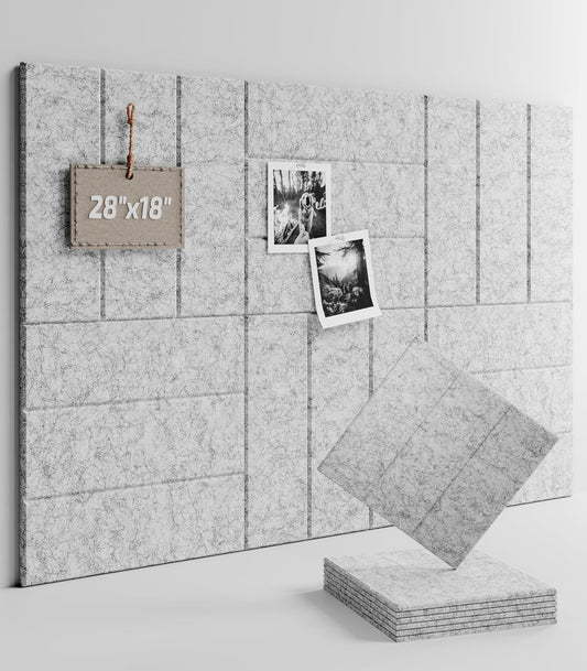 Felt Bulletin Board Tiles -28"x18" with 40 Adhesive Tabs, Cork Board Alternative for Office Decor, Push Pin Board Wall Organizer 6-Pack(Marble Gray)