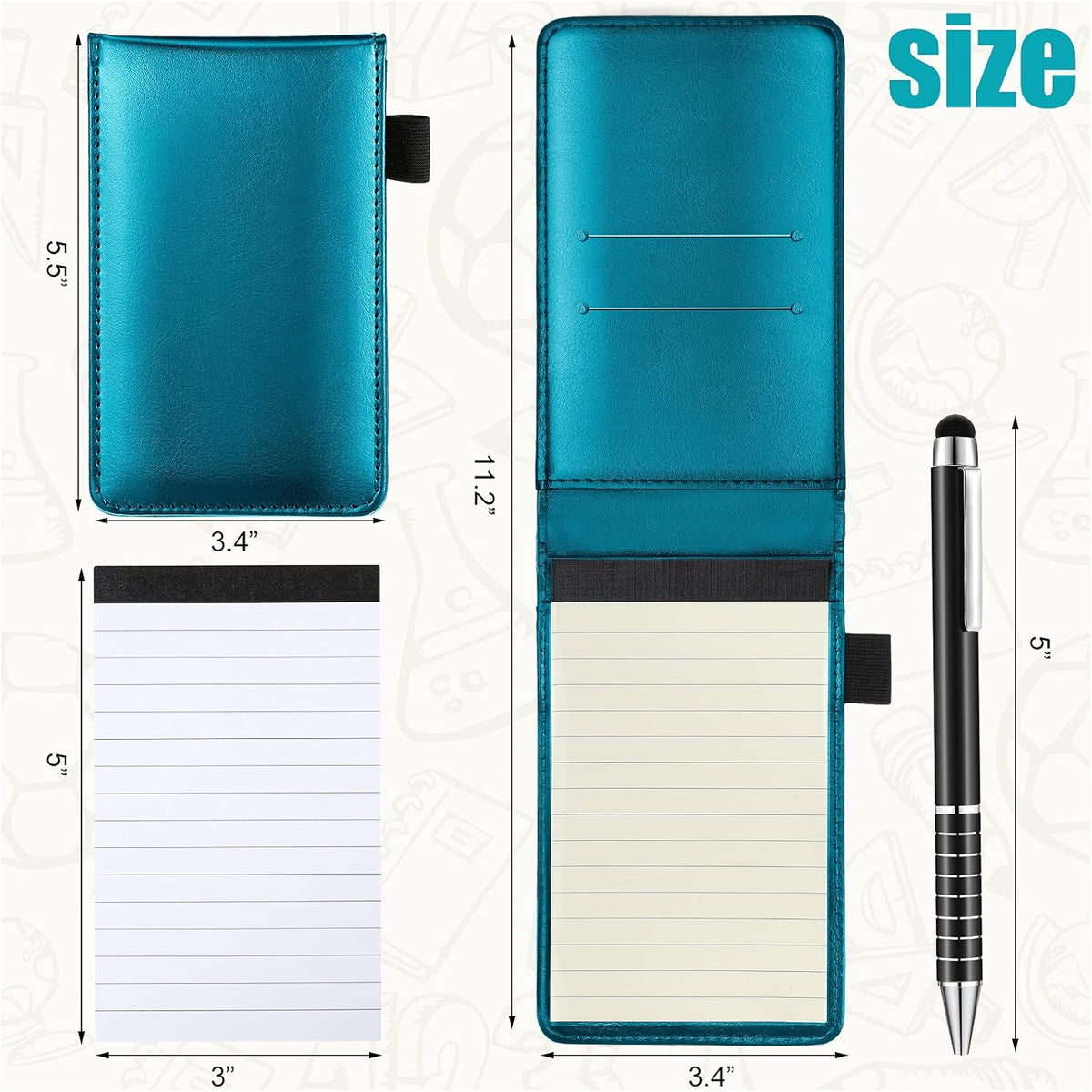 Outus 10 Pcs Pocket Notebook with Pen Set Included Mini Pocket Notepad Holder with 50 Lined Sheets, Metal Pen, 8 Pcs 3 x 5 Inch Memo Book Refills, 30 Lined Paper Per Note Pad (Sky Blue)