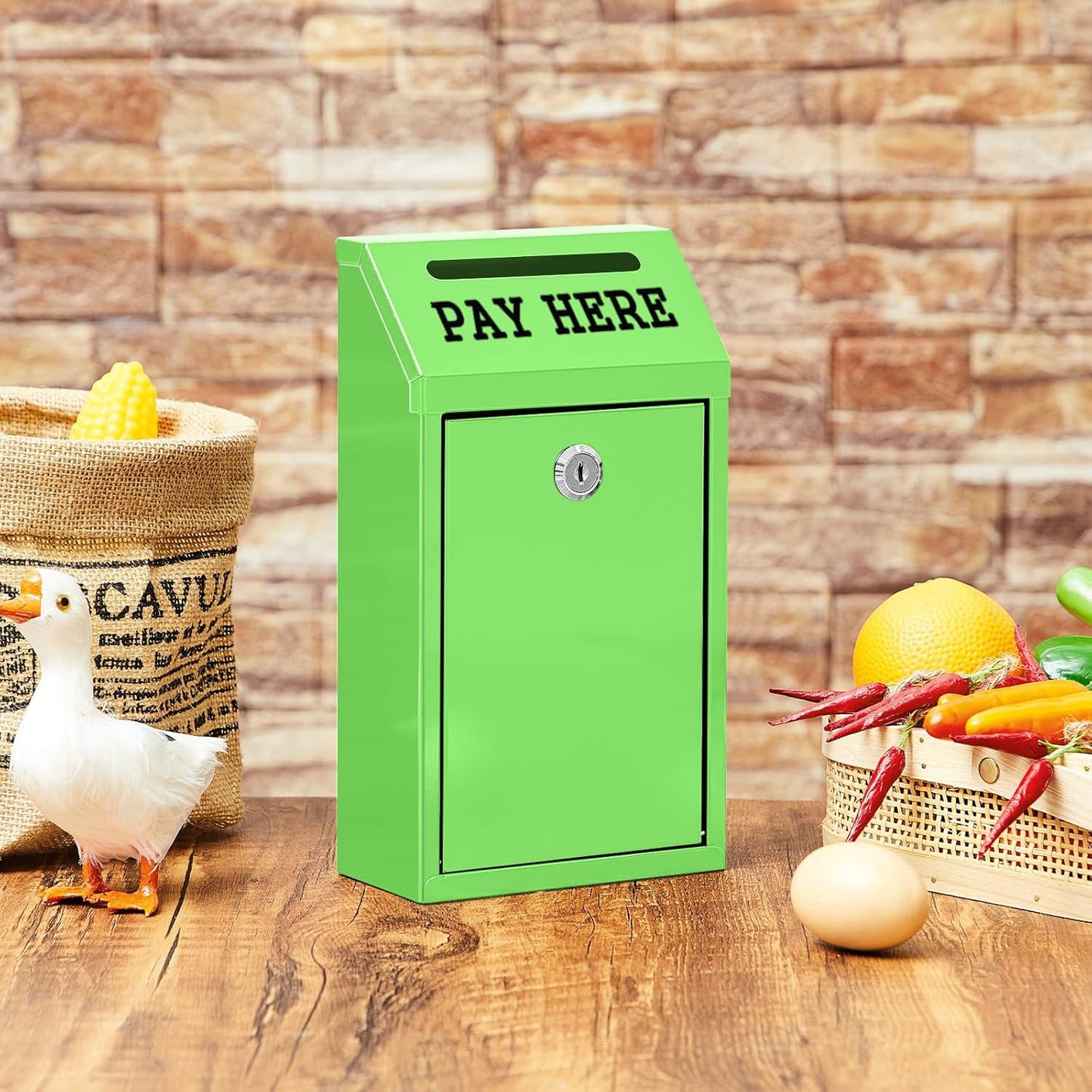 Safe Cash Box Money Collection Metal Donation Box with Lock Wall Mount Pre Drilled Mailbox Delivery Ballot for Home Office Outdoor Self Serve Stand (Grass Green,10.2 x 5.7 x 2.8 Inch)