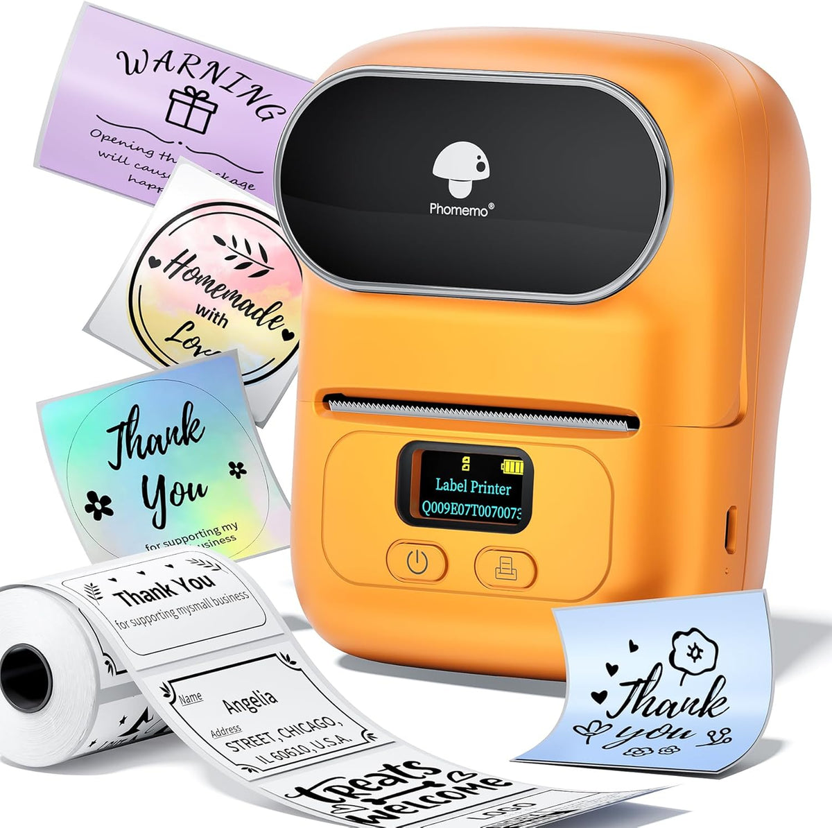 Phomemo M110 Label Maker Machine-Barcode Label Printer, Portable Sticker Maker for Price Tag, Logo,Address, Mailing, Home, Office & Small Business, Compatible with Phones&PC Orange