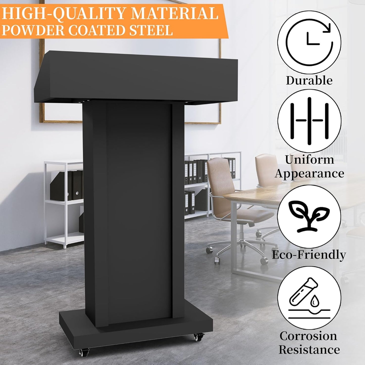 MOOFI Podium Stand Portable with 4 Locking Wheels Style 2 (Style 3)