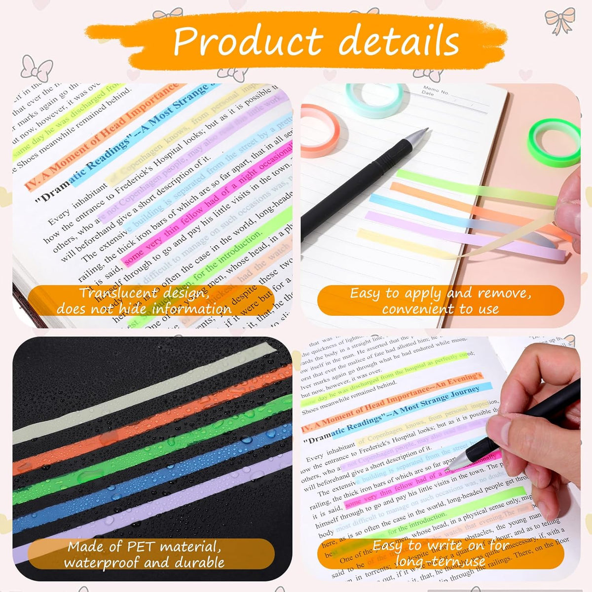 simarro 10 Rolls of Highlighter Tape, 0.23x16.4 ft Removable Colored Clear Highlighter Tapes, Fluorescent Neon Tape Annotation Supplies for Teachers, Students Reading Class Notes, Home Office