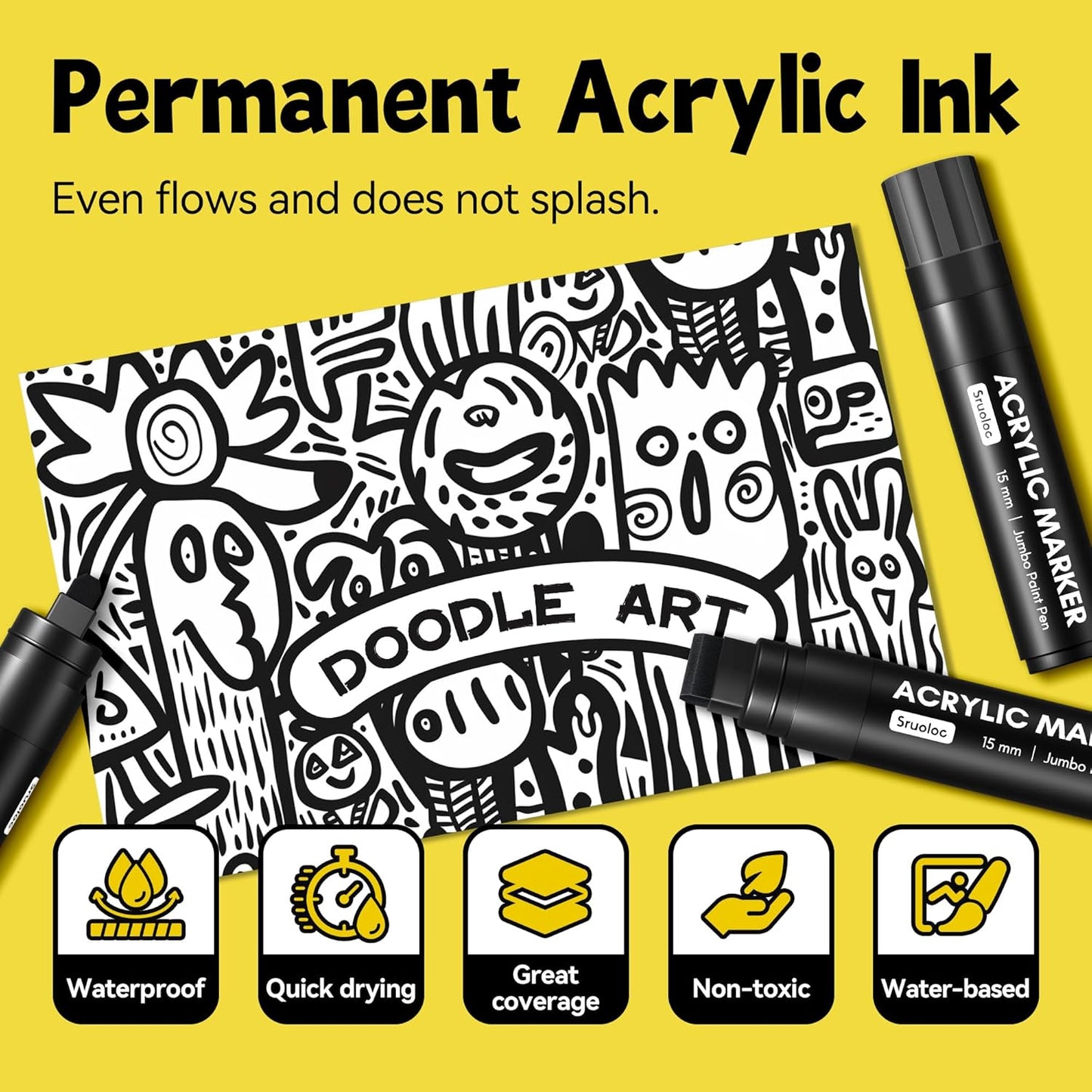 3 Jumbo Permanent Markers Pink, 15mm Thick Wide Tip, Large Acrylic Paint Markers for Rock Painting, Poster, Graffiti, Stone, Ceramic, Glass, Wood, Canvas