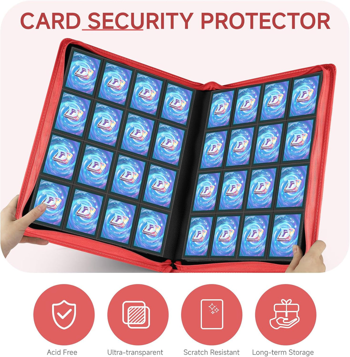 Card Binder with 1024 Cards,16 Pocket Trading Card Binder Includes 32 Page Storage Sleeves,Collection Card Album,Card Holder to Organize and Protect Cards,Red