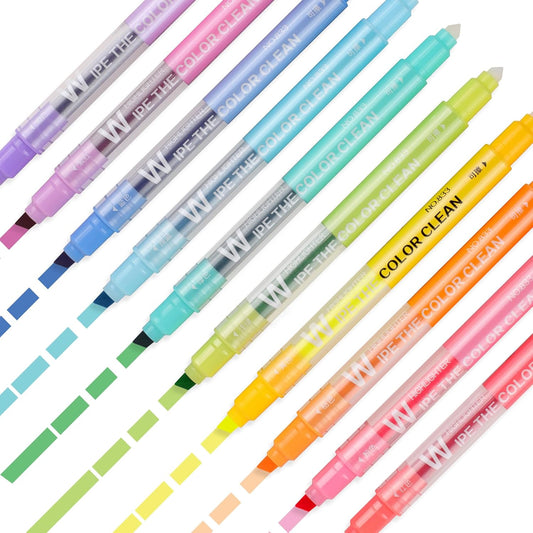 Erasable Highlighters Assorted Colors,10Pcs Chisel Tip Fluorescent And Pastel Erasable Markers,No Bleed Cute Highlighters for Bible,Smooth Writing Erasable pens