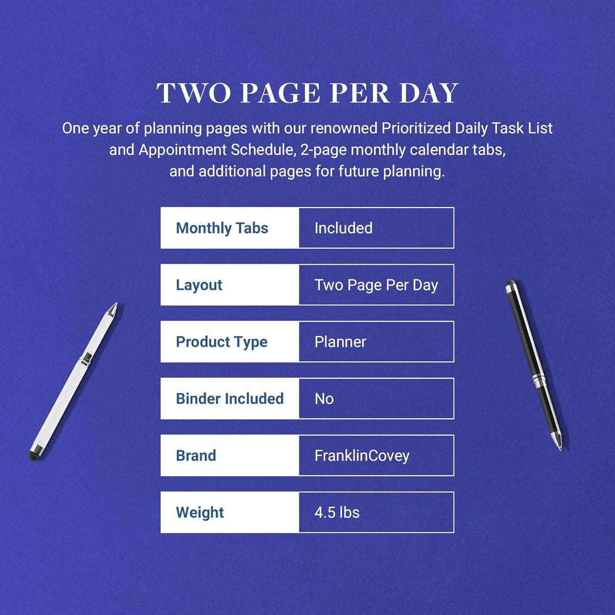 FranklinCovey - Original Two Page Per Day Ring-Bound Planner (Monarch, Apr 2025 - Mar 2026)
