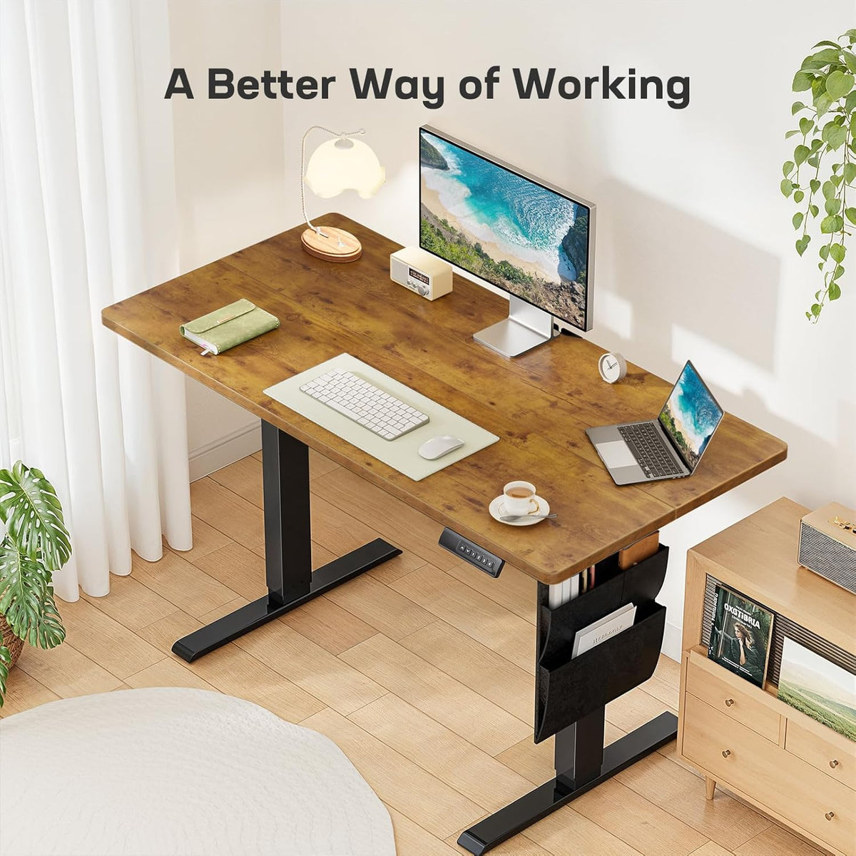 Marsail Electric Standing Desk Adjustable Height Home Office Desks 55"x28" with Storage Bag,Sit Stand up Desks for Study,Writing,Work Computer 4 Memory Preset with Headphone Hook