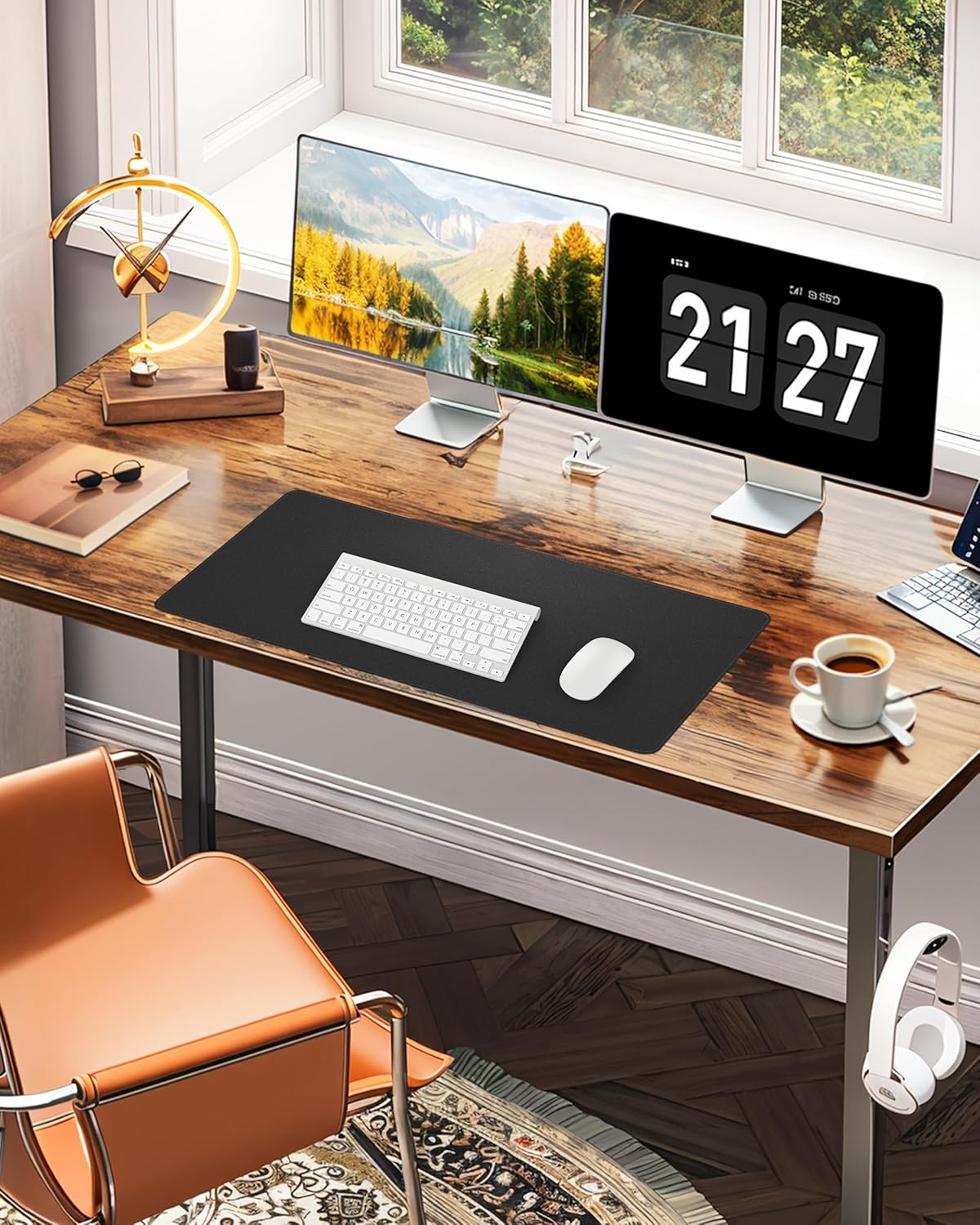 Leather Desk Pad Protector,Office Desk Mat,Large Mouse Pad, Non-Slip PU Leather Desk Blotter,Desk Cover mat,Waterproof Desk Writing Pad for Office and Home (Black,35.4" x 17")