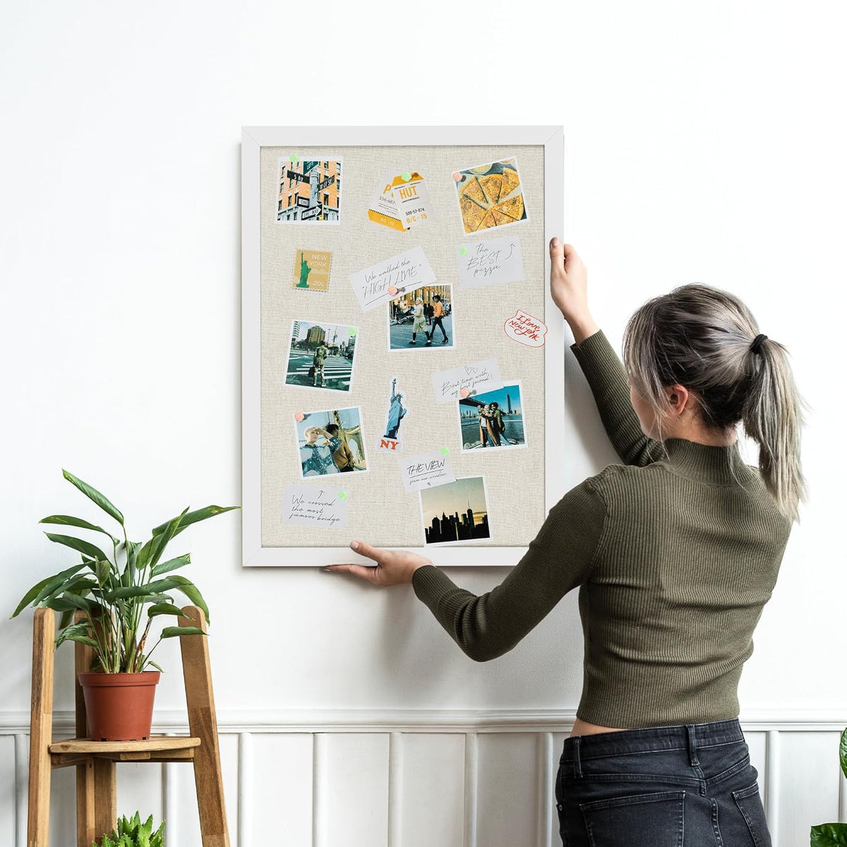 Board2by 2-Pack Farmhouse Linen Cork Bulletin Board, White Frame 30" x 20" Corkboard, Office Board for Wall Decor, Wall Mounted Pin Board Picture Board with 40 Pushpins for School, Home & Office