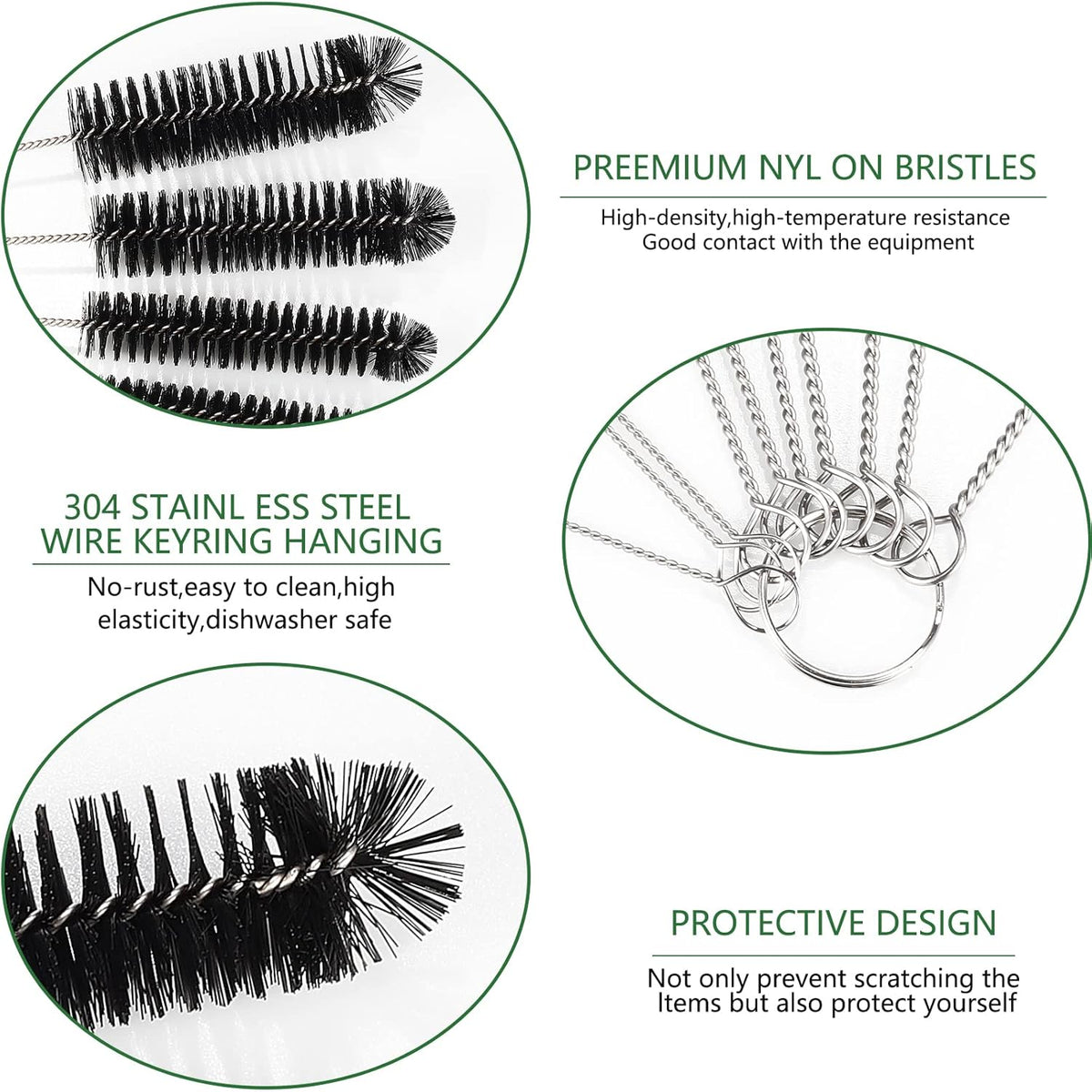 CiaraQ Bottle Cleaning Brushes, 8 Inch Nylon Tube Brush Set, Cleaner for Narrow Neck Bottles Cups with Hook, Set of 13pcs. Black