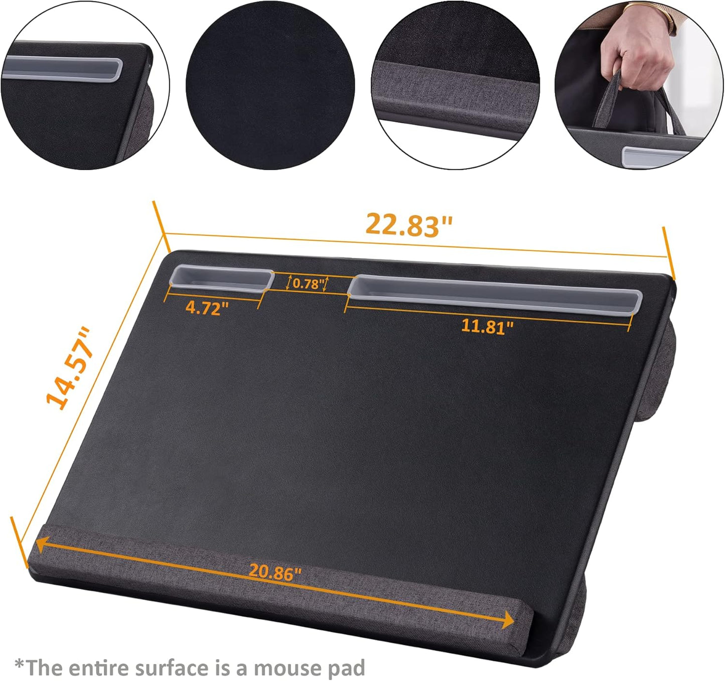 Extra Large Lap Laptop Desk - Full PU Material Mouse Pad Gaming Tray - Portable LapDesk with Phone Holder & Wrist Rest for Notebook, MacBook, Tablet, Bed, Sofa(Black, Fit Up 17.3-in Laptops)