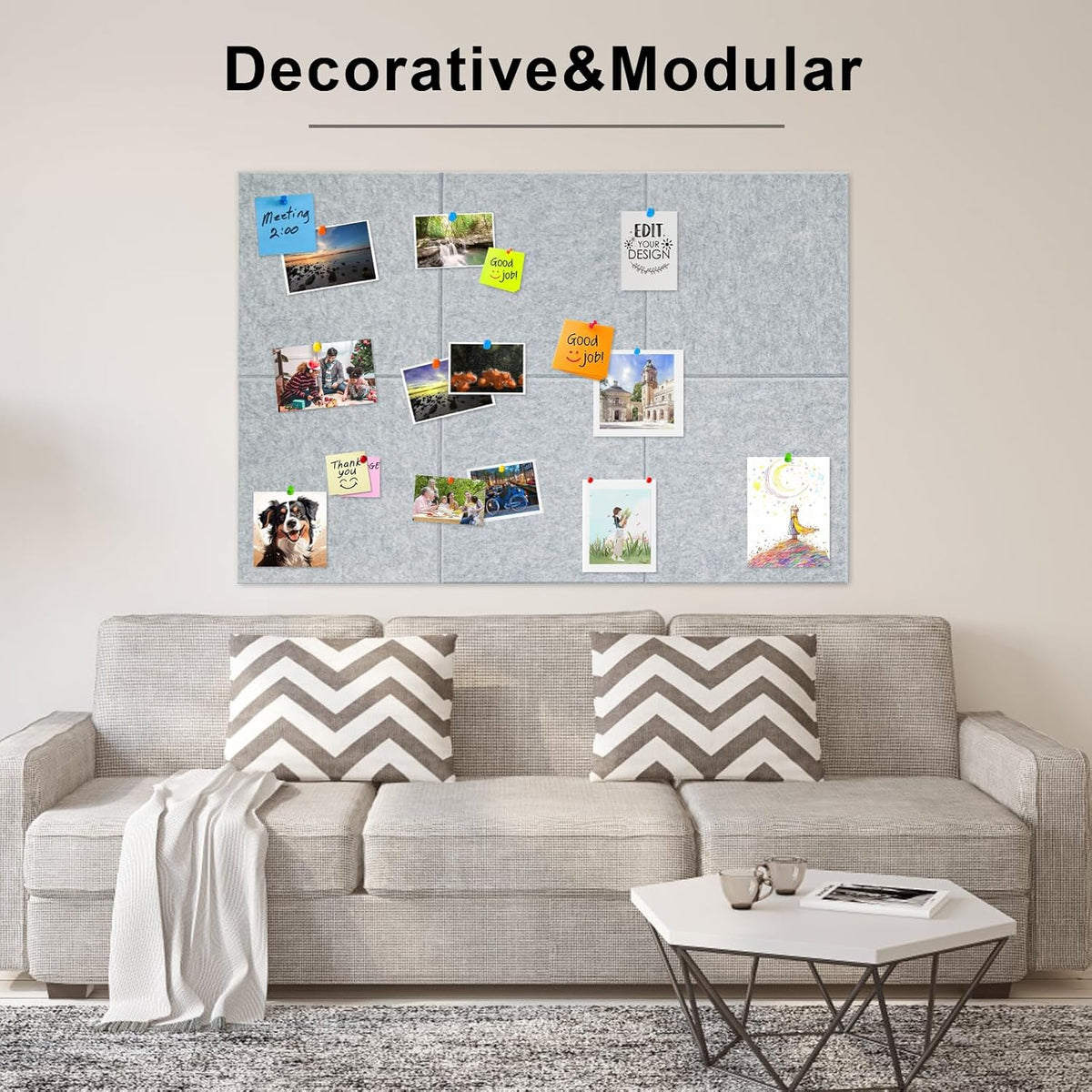 Large Cork Board for Wall 6 Pack, Bulletin Board 36" X 24", Felt Board Wall Tiles with 72 Damage-Free Removable Pads & Push Pins, Alternative Pin Board Cork Board for Office Home, Dark Grey