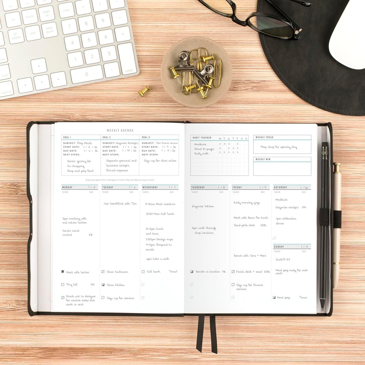 AT-A-GLANCE Foundation Goal Setting Planner, Undated Weekly & Monthly Journal, Track Progress, Create Habits, 5-3/4" x 8-1/4", Black (FD2-200-05)