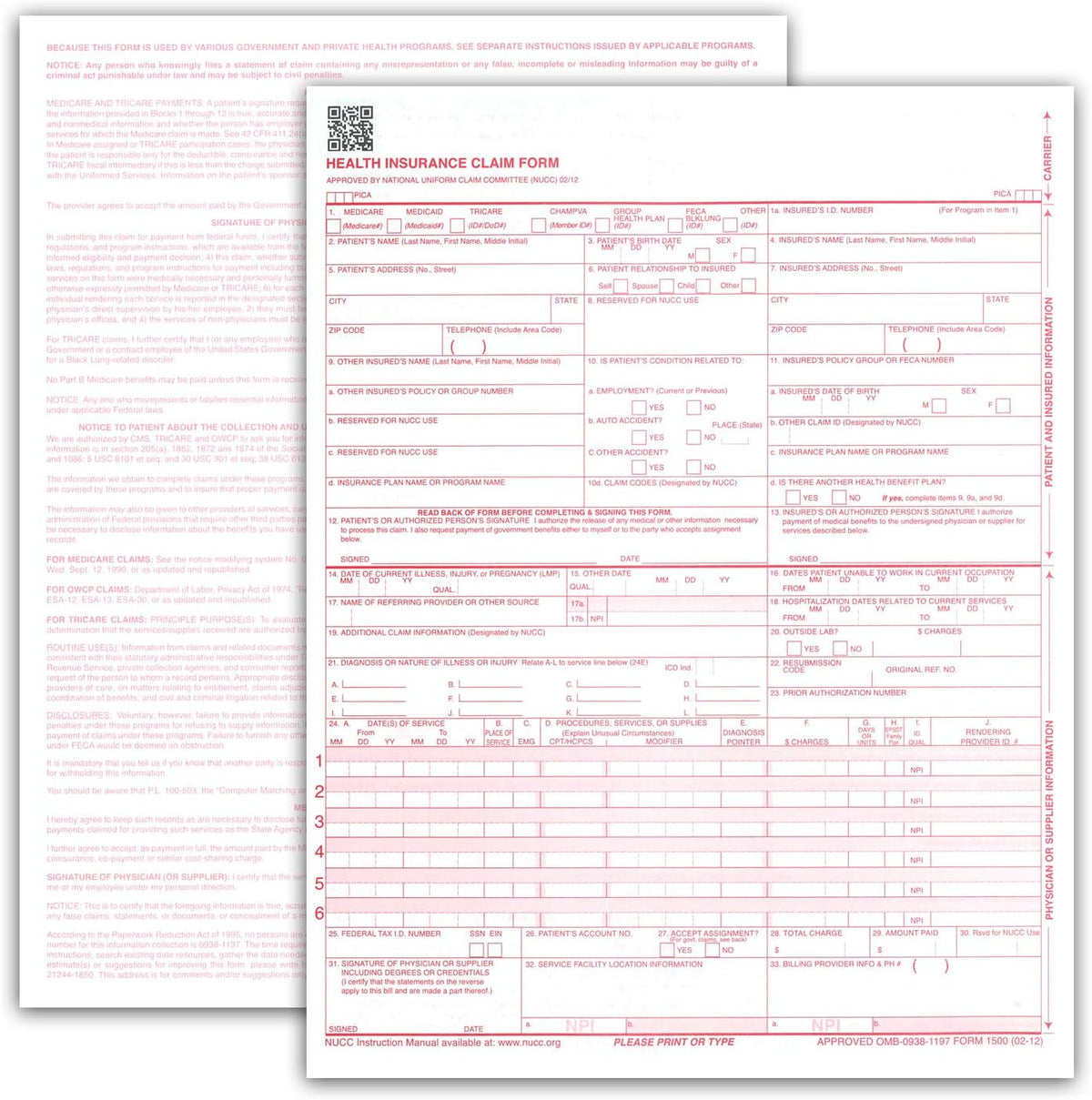 NextDayLabels - CMS 1500 / HCFA 1500 Insurance Claim Forms - Laser/Ink-Jet Compatible (New Version 02/12) Letter Size 8-12" x 11", 100 Sheets Per Pack