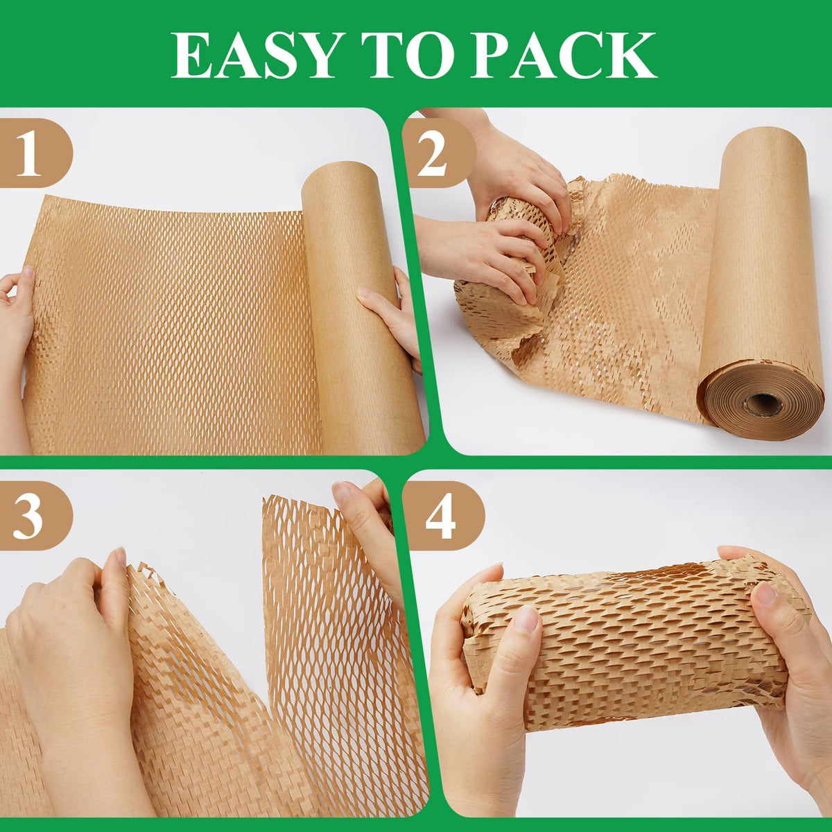 Honeycomb Packing Paper Wrap 12"x60' Recycled Bubble Cushioning Wrap Roll Eco Friendly Shipping Boxes Moving Wrap Packing Supplies Material with 10 Fragile Sticker Labels