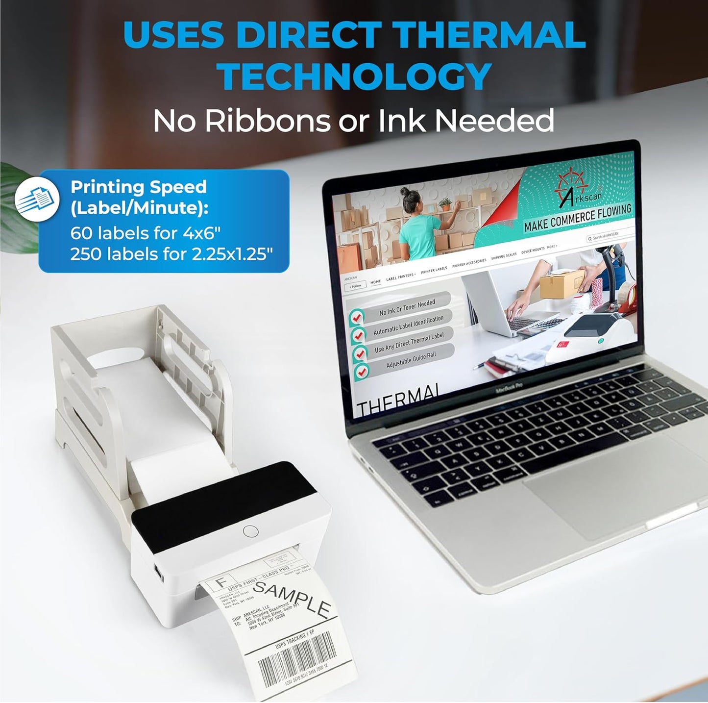 2054N-BT Wireless Shipping Label Printer with USB and Wireless Connectivity – Compatible with Bluetooth, iOS, Android, and Windows for 4x6 Direct Thermal Labels (Roll & Fanfold)