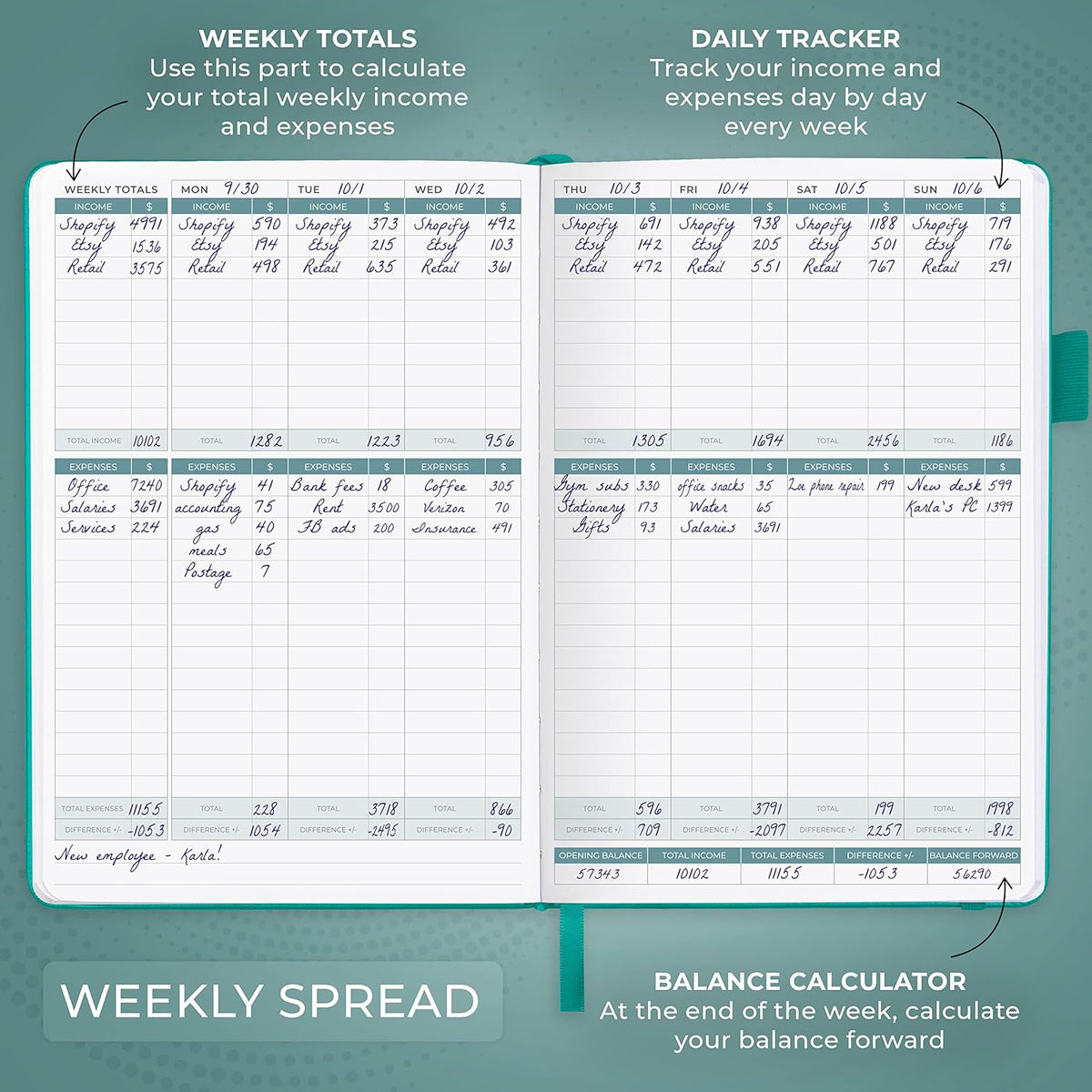 Clever Fox Income & Expense Tracker – Accounting & Bookkeeping Ledger Book for Small Business – 1-Year Record Notebook, A5 (Turquoise)