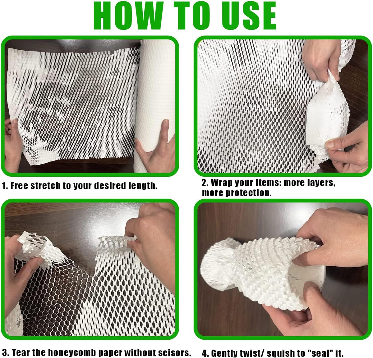 Honeycomb Packing Paper Black, 15"x230' Eco Friendly Packing Materials for Shipping Breakable Recyclable Moving Supplies Paper Bubble Wrap Sheets Roll with 20 Fragile Sticker Labels