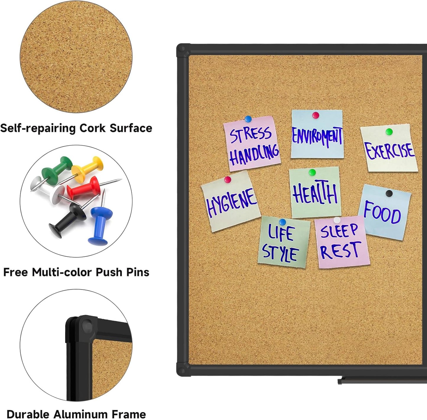 XBoard Magnetic whiteboard 36 x 24 - Combo Whiteboard Dry Erase Board/Cork Board, Magnetic White Board + Corkboard with Black Aluminum Frame, Colorful Push Pins & Marker Tray Included