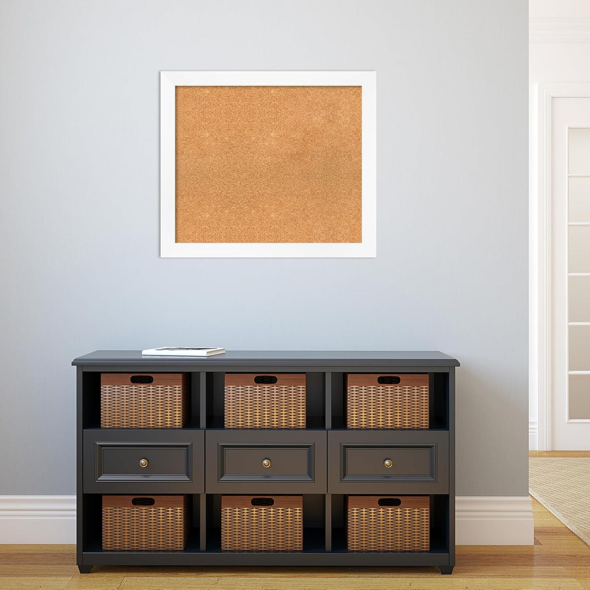 Amanti Art Natural Cork Board for Wall, 25x29 Vision Board with White Frame, Medium Corkboard Office Decor for Home Organization, Modern Corkboard Pinboard to Display Items for Home Organization in