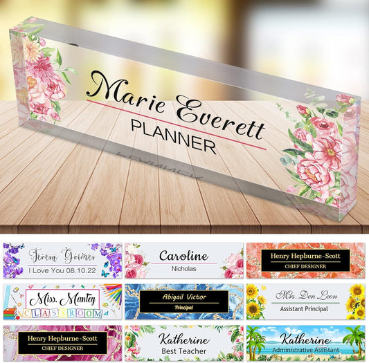 Desk Name Plate Personalized Custom Name Plaque sign for Desks Office Customized Desk Plate Acrylic Block Decor Gift 8x2.5 inch