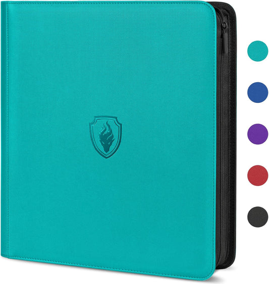Premium Zip Card Binder 12 Pocket, Fabmaker 912 Pockets Trading Card Binder, PU Zipper Card Collection Album, Sturdy Side-Loading Card Book Holder for MTG, TCG, Game Cards, Sports Cards, Teal