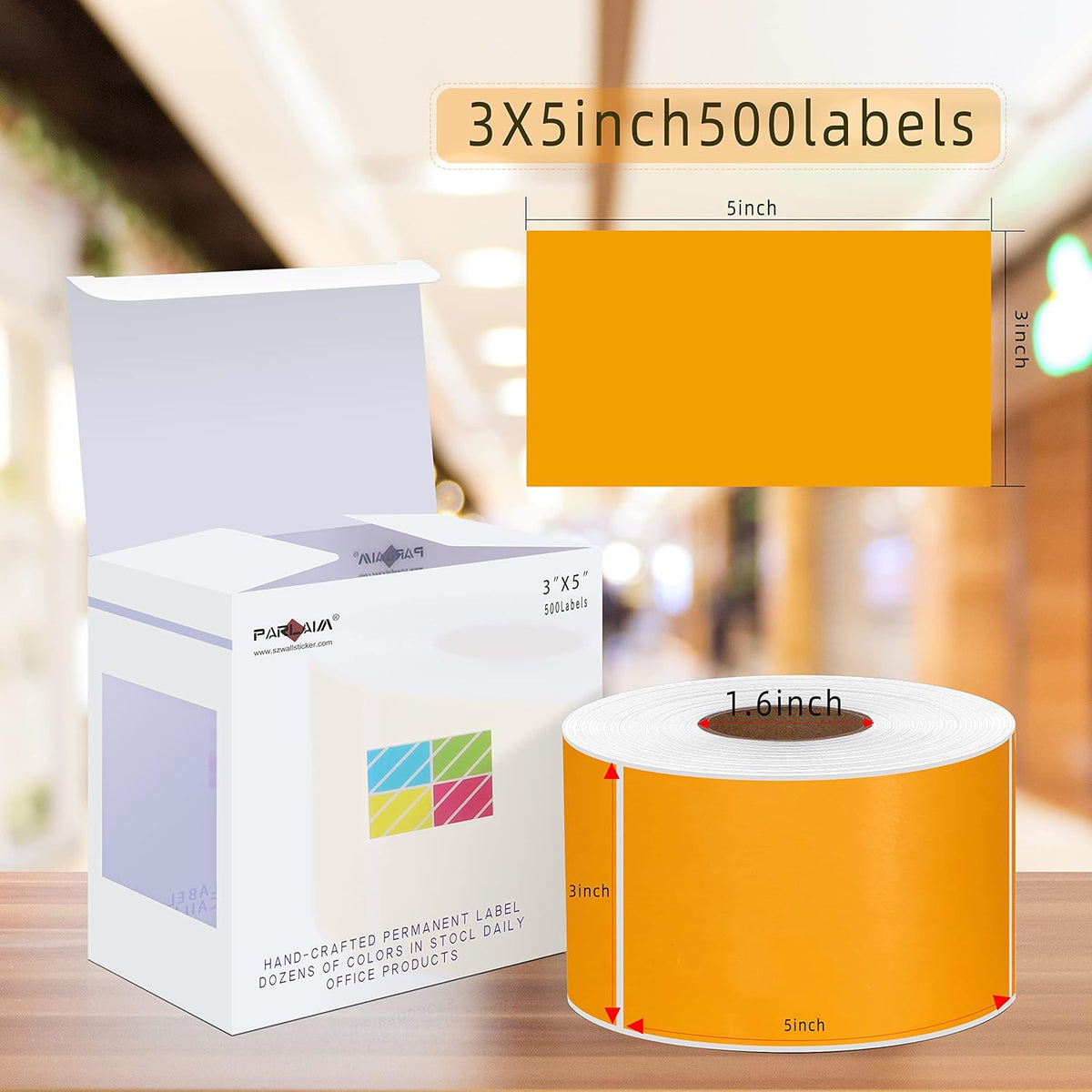 PARLAIM 5" x 3" Rectangle Color Coding Labels,500 per Inventory Labels Color Code Stickers Dispenser Box,Fluorescent Red Sticker Labels for Inventory,Family School Storage Bins Label(Orange)