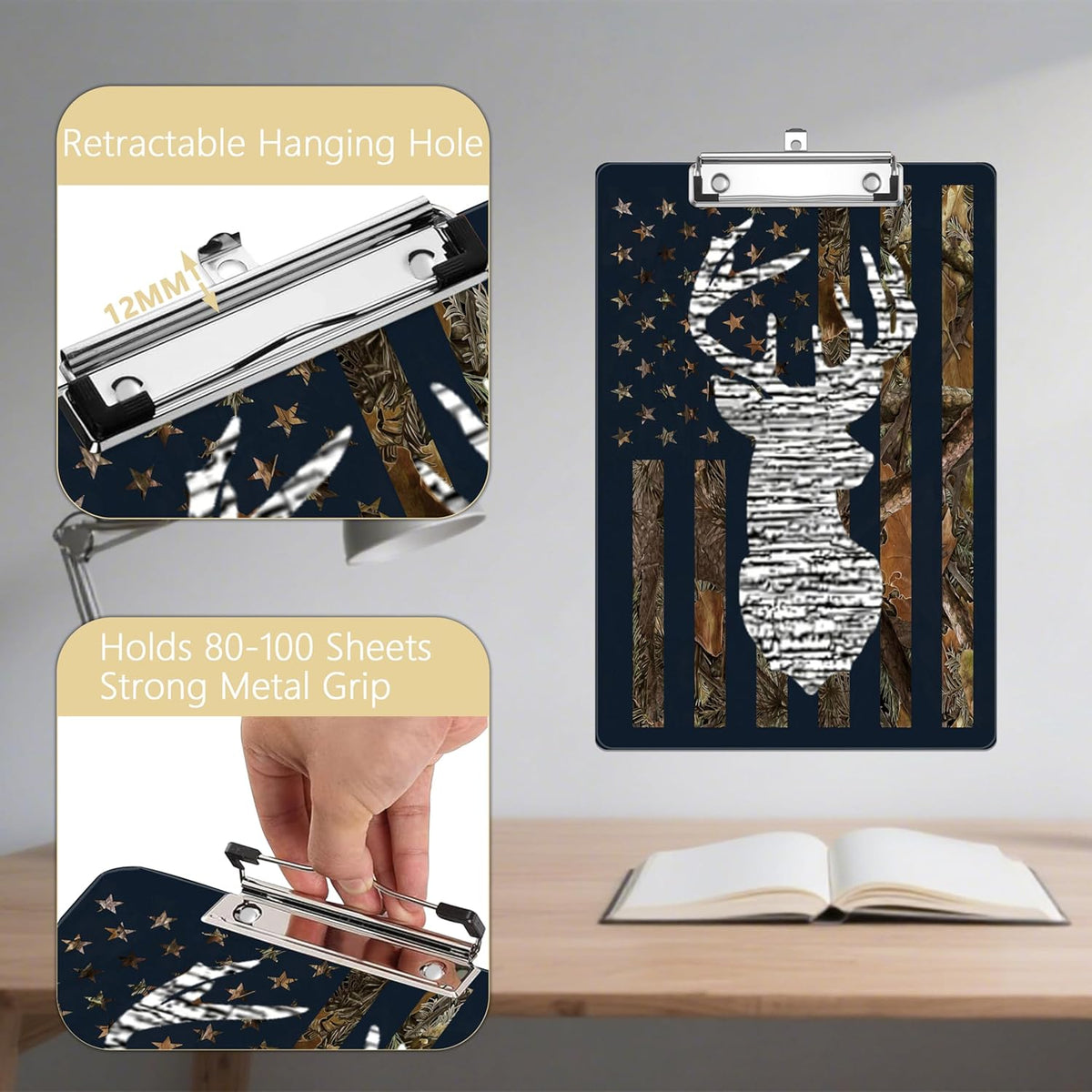 Camouflage Flag Plastic Clipboards,Decorative Plastic Acrylic Clipboard for Teacher Social Worker Students Office Supplies 8 * 12