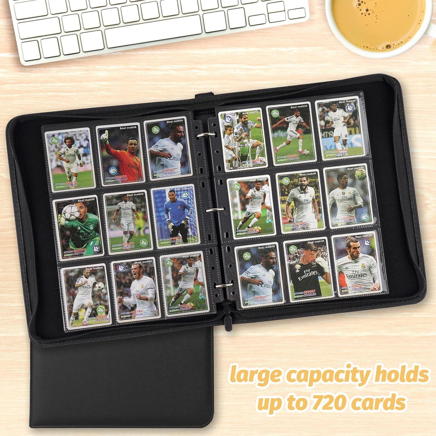 9 Pocket Card Binder, Premium Zip Trading Card Binder, 720 Double Sided Pocket PU Card Collection Binder, Collector Card Album, Card Folder for MTG, TCG, Sports Cards, Game Cards (Black)
